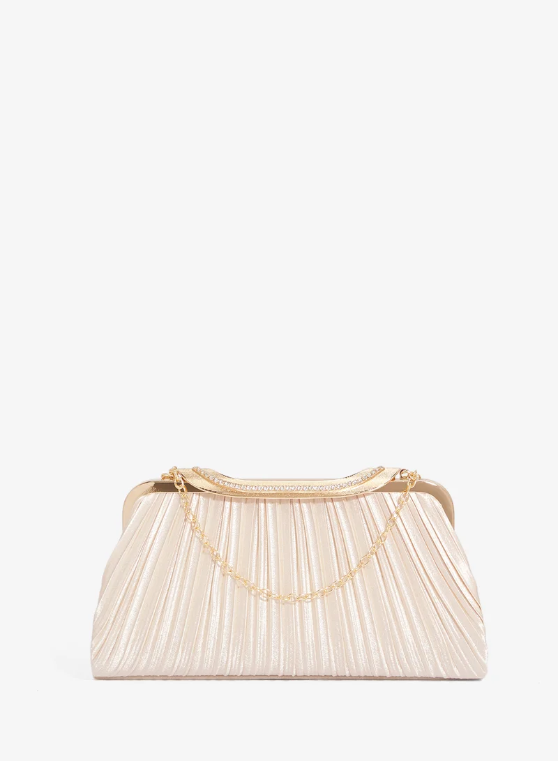 Ella Limited Edition White With Gold Accent Textured Clutch